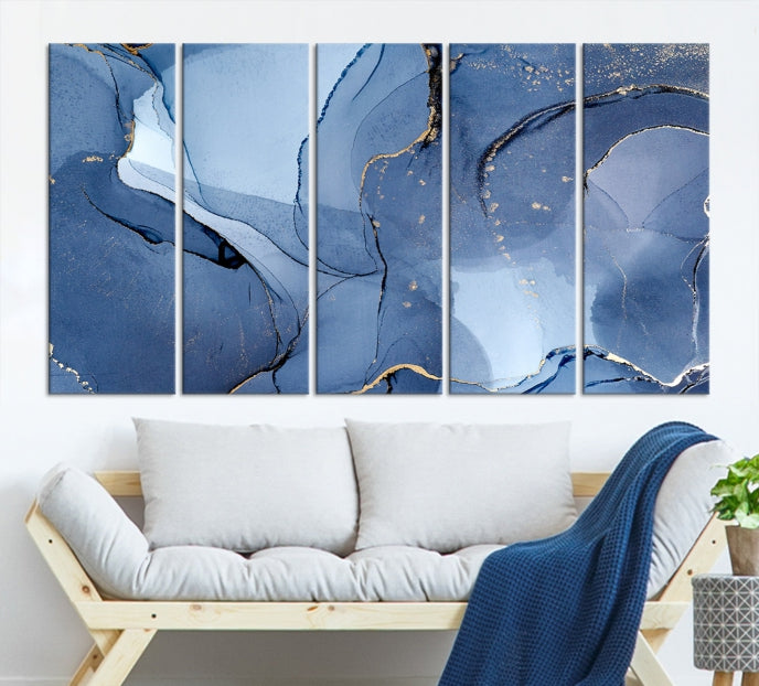 Blue Color Marble Fluid Effect Wall Art Abstract Canvas Wall Art Print