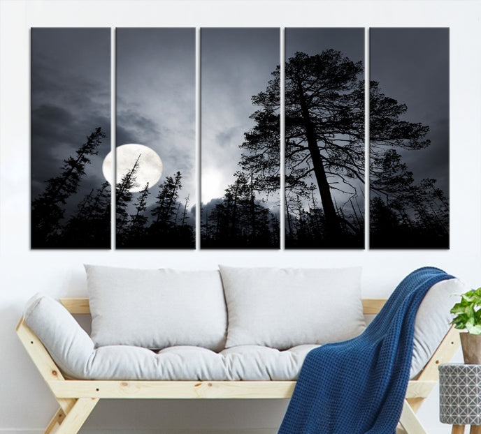 Lienzo decorativo para pared con luna y árboles