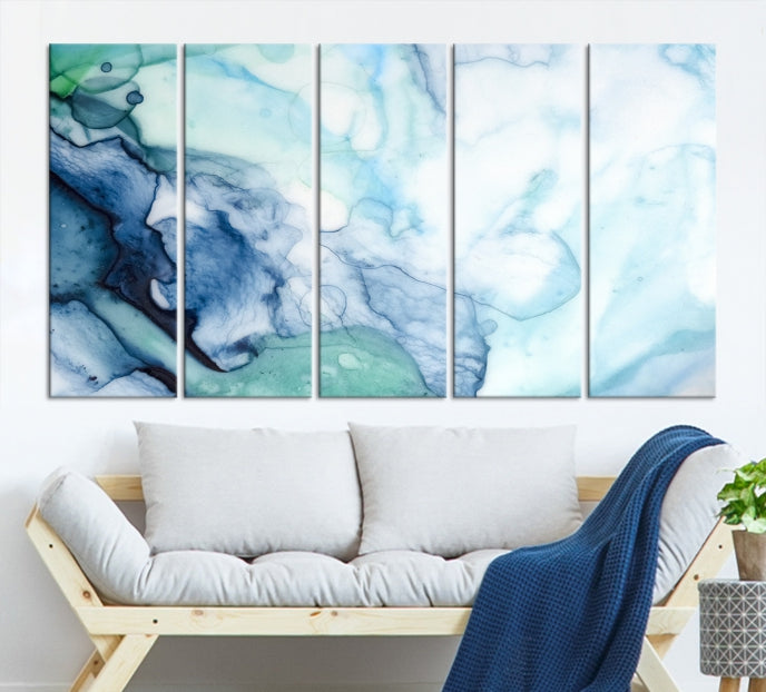 Blue and Green Marble Fluid Effect Wall Art Abstract Canvas Wall Art Print