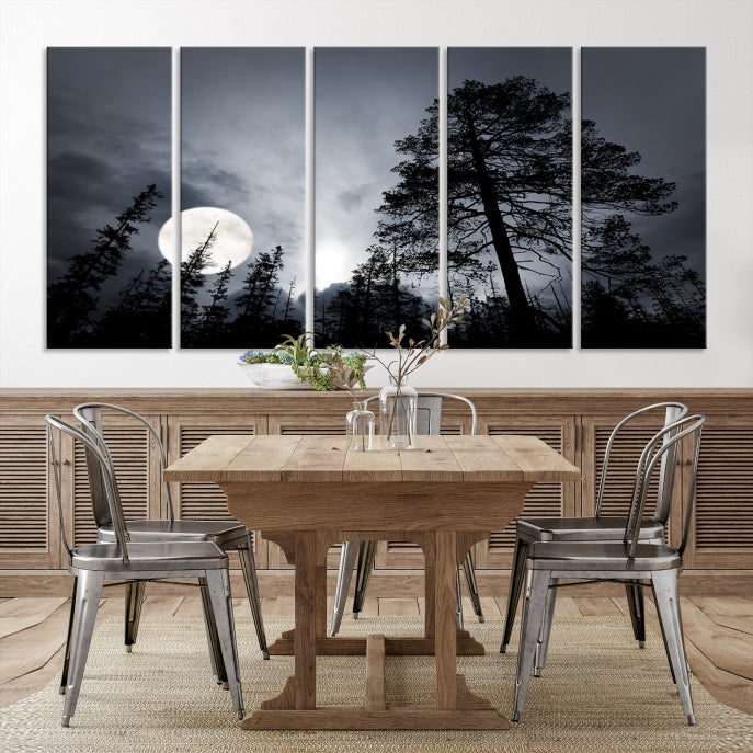 Impression sur toile d’art mural de lune et d’arbres