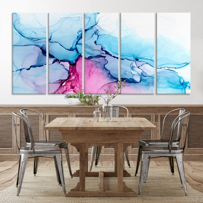 Blue and Pink Marble Fluid Effect Wall Art Abstract Canvas Wall Art Print