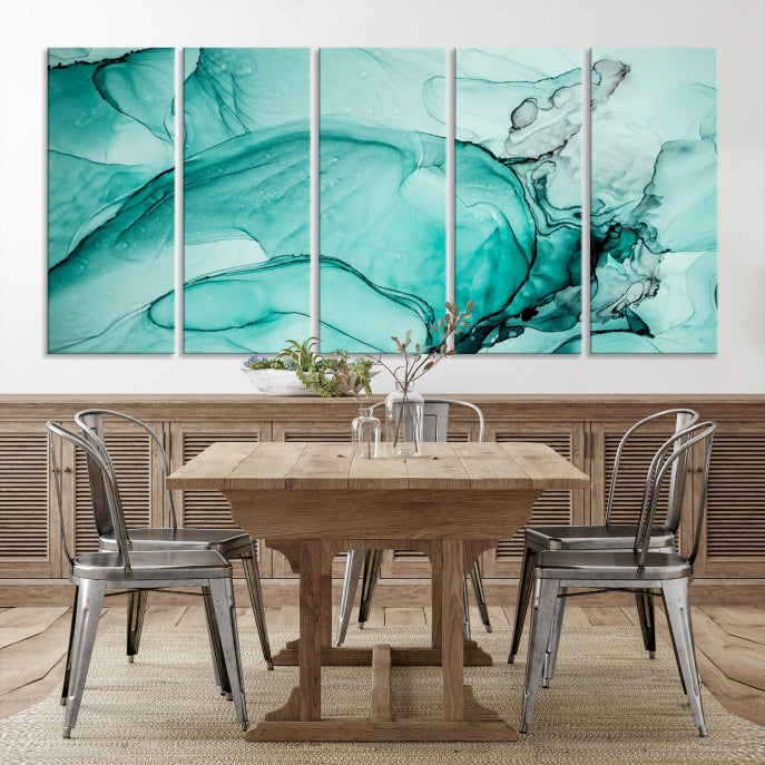 Green Marble Fluid Effect Wall Art Abstract Canvas Wall Art Print