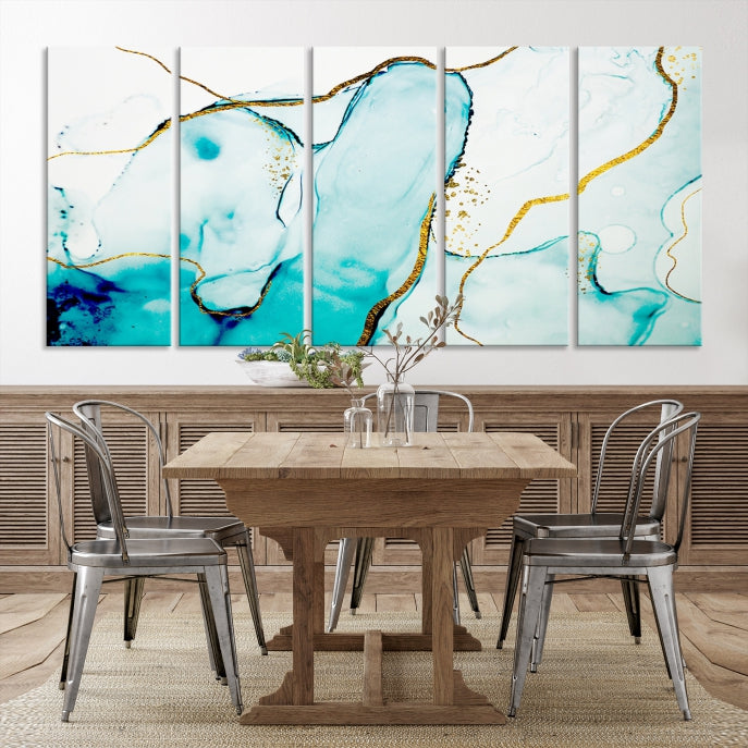 Turquoise Marble Fluid Effect Wall Art Abstract Canvas Wall Art Print