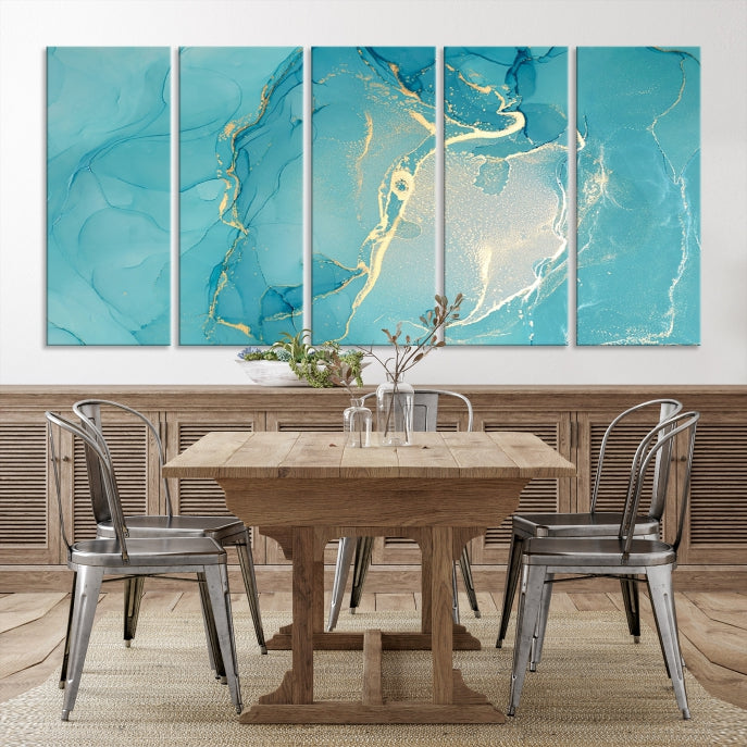 Turquoise Marble Fluid Effect Wall Art Abstract Canvas Print