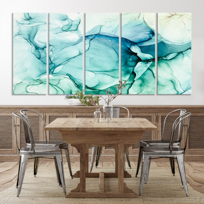 Turquoise Marble Fluid Effect Wall Art Abstract Canvas Wall Art Print