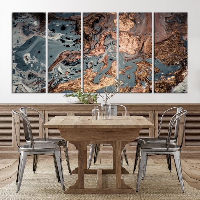 Rose Gold Marble Fluid Effect Wall Art Abstract Canvas Wall Art Print