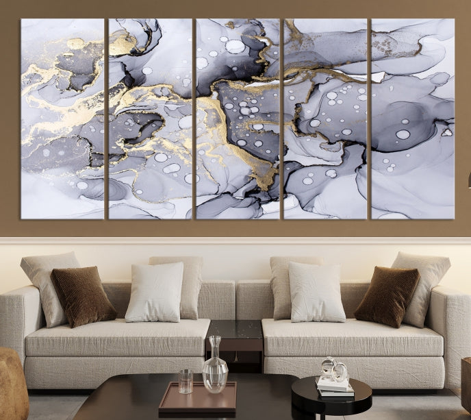 Gray Marble Fluid Effect Wall Art Abstract Canvas Wall Art Print