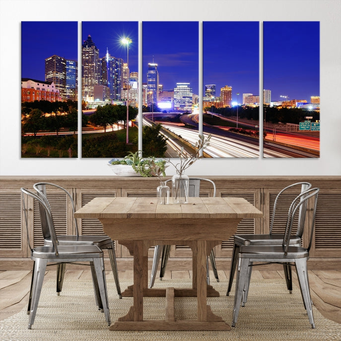 Atlanta City Lights Night Blue Skyline Impression sur toile