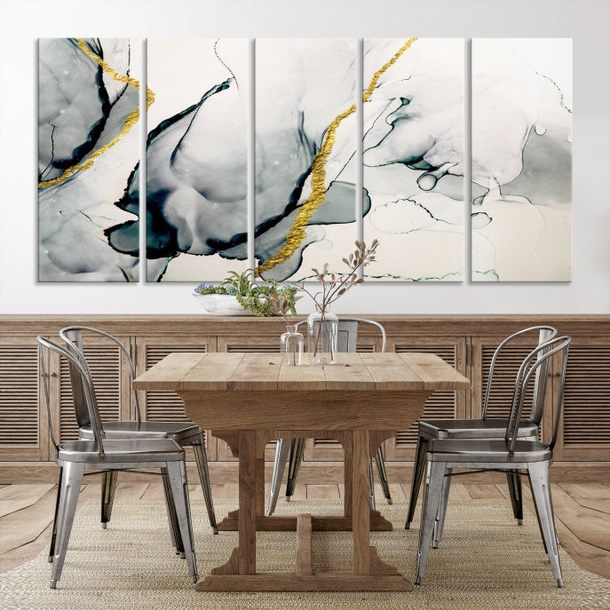 Gray Marble Fluid Effect Wall Art Abstract Canvas Wall Art Print