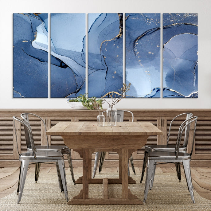 Blue Color Marble Fluid Effect Wall Art Abstract Canvas Wall Art Print