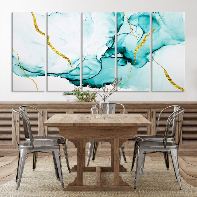 Turquoise Marble Fluid Effect Wall Art Abstract Canvas Wall Art Print