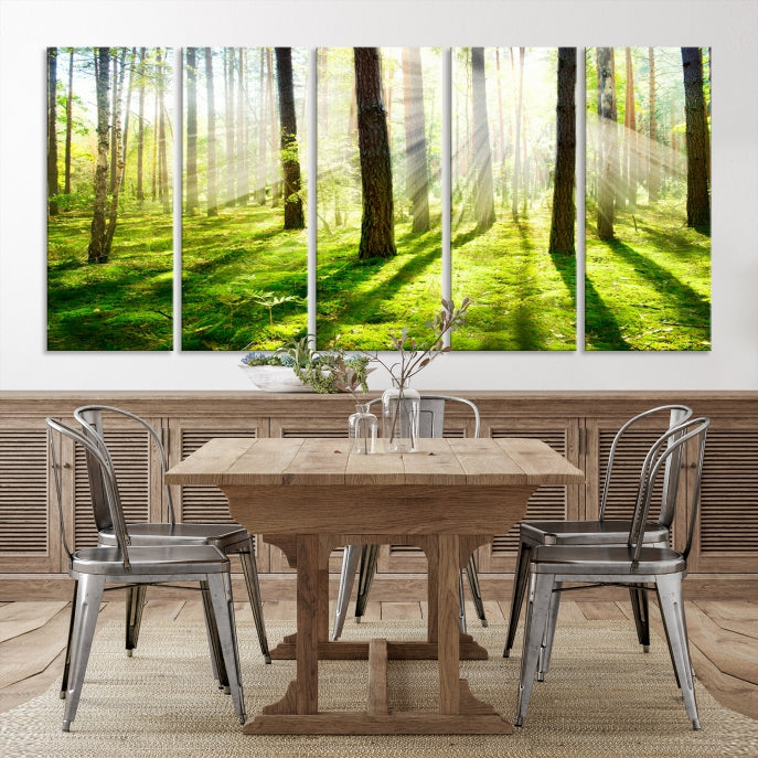 Lienzo decorativo para pared grande con bosque y sol