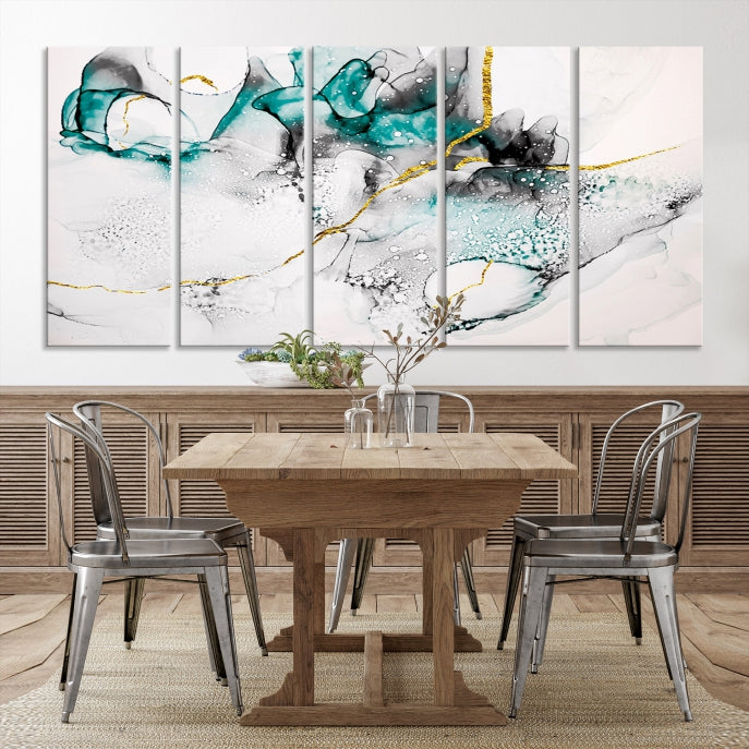 Green Marble Fluid Effect Wall Art Abstract Canvas Wall Art Print