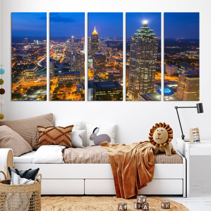 Atlanta City Lights Cityscape View Wall Art Canvas Print