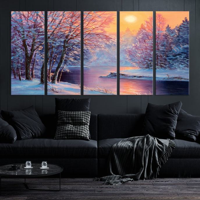 Pintura de paisaje de invierno, arte de pared grande, impresión en lienzo