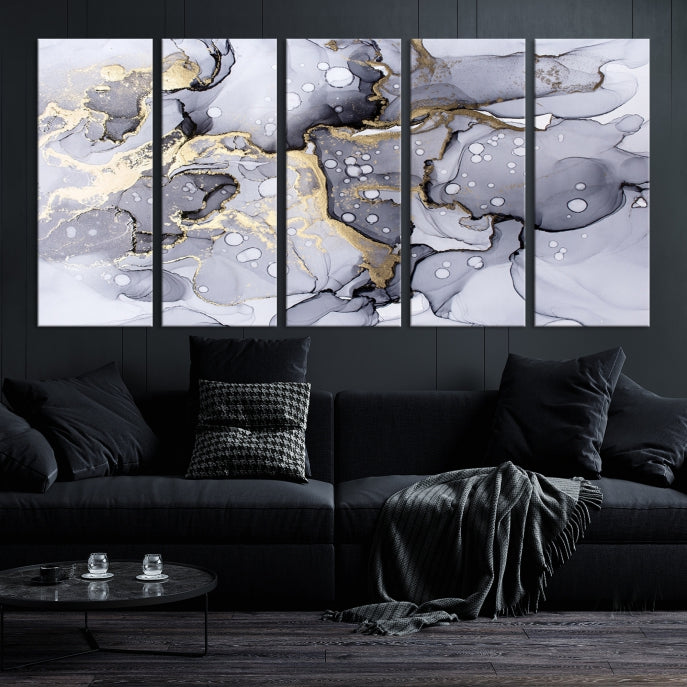 Gray Marble Fluid Effect Wall Art Abstract Canvas Wall Art Print