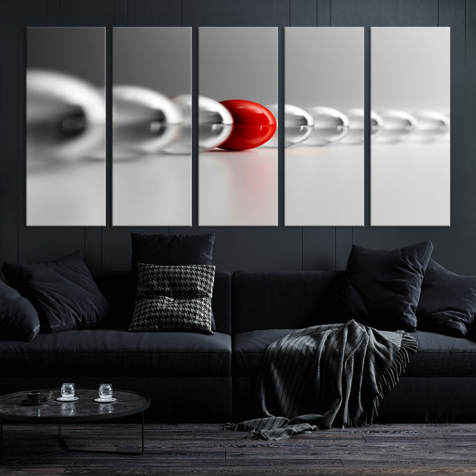 Art mural Boule rouge en boules grises Impression sur toile Art mural Noir Blanc Art différent