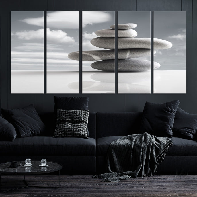 Still Life Black and White Zen Stones Wall Art Canvas Print