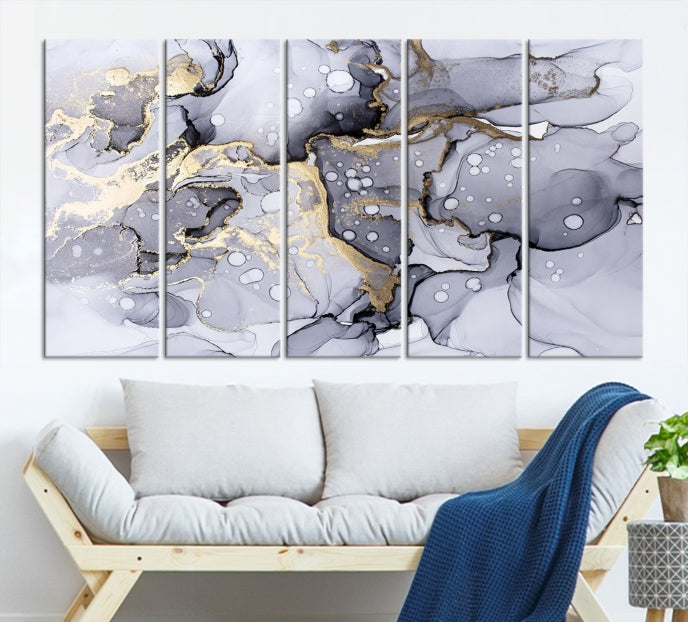 Gray Marble Fluid Effect Wall Art Abstract Canvas Wall Art Print