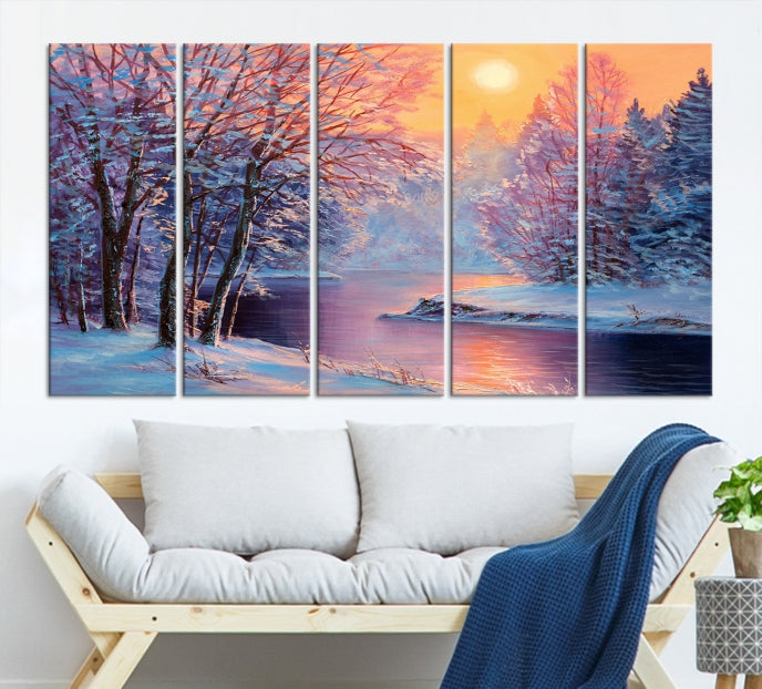 Pintura de paisaje de invierno, arte de pared grande, impresión en lienzo