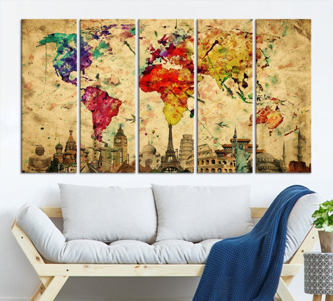 Impresión de lienzo de mapa mundial de arte de pared grande - Impresión de lienzo de arte de pared de mapa mundial extra grande - Impresión de póster de arte de pared de mapa mundial