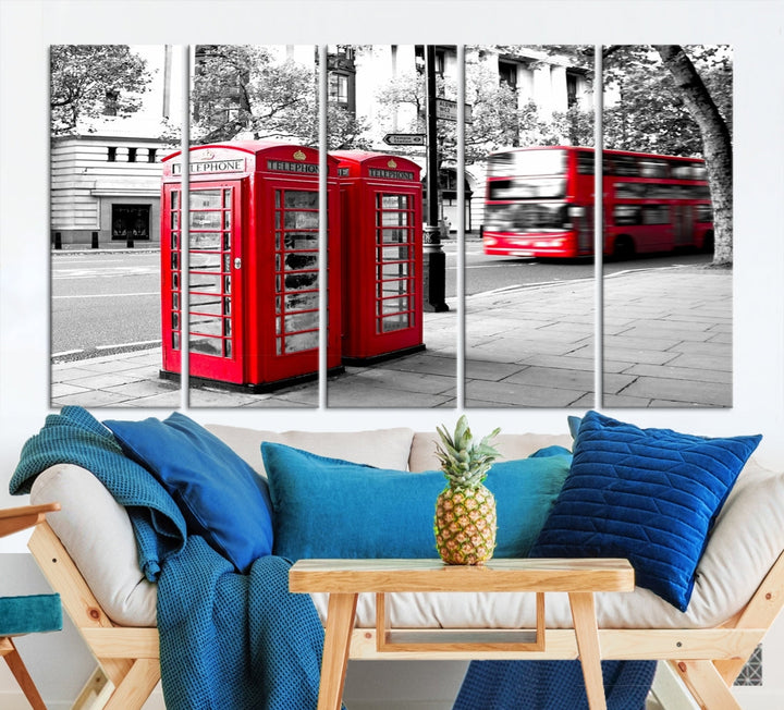 London Red Bus and Phone Club Wall Art, Red Bus Red Telephone Club, London Night Canvas Print