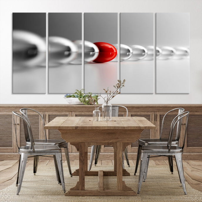 Art mural Boule rouge en boules grises Impression sur toile Art mural Noir Blanc Art différent