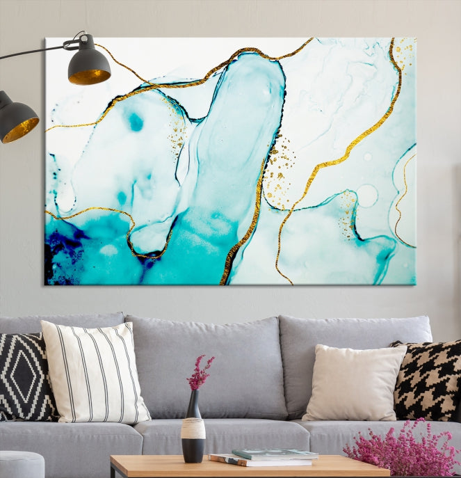 Turquoise Marble Fluid Effect Wall Art Abstract Canvas Wall Art Print