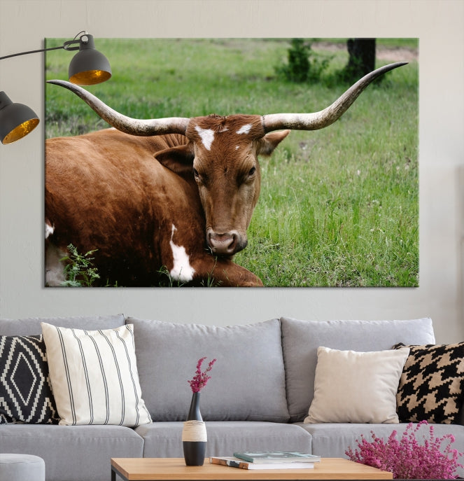 Longhorn Cow Animal Wall Art Canvas Print