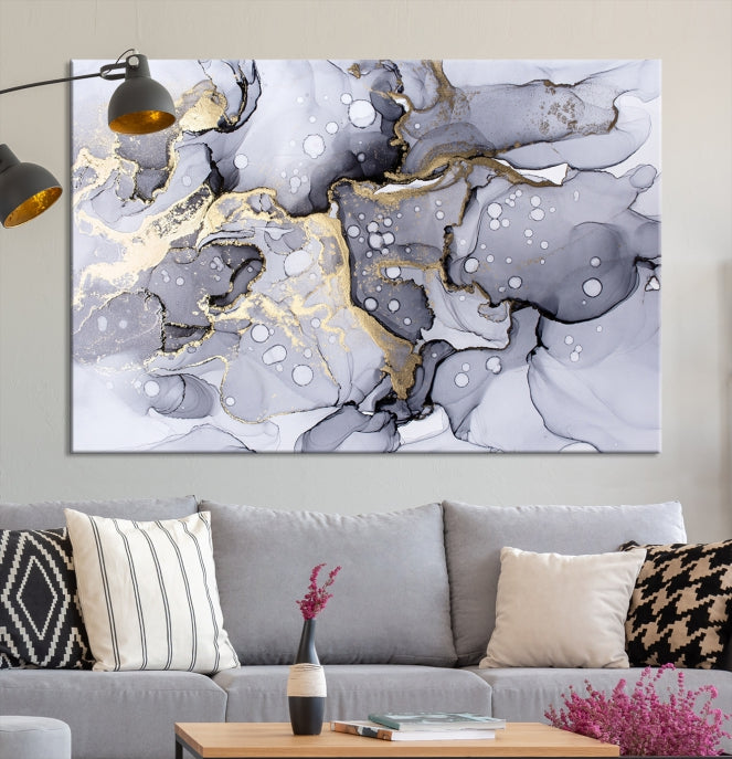 Gray Marble Fluid Effect Wall Art Abstract Canvas Wall Art Print