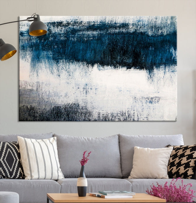 Impression d’art mural sur toile abstraite bleu marine et blanc