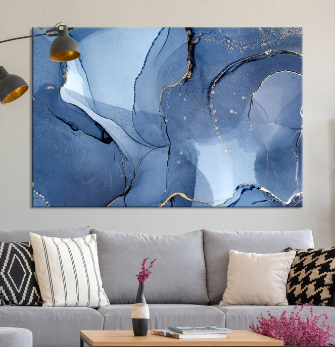 Blue Color Marble Fluid Effect Wall Art Abstract Canvas Wall Art Print