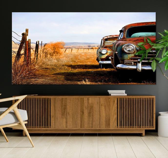 Vieille voiture classique rustique Art mural Impression sur toile