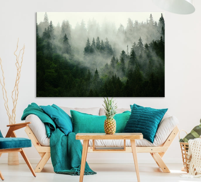 Lienzo decorativo para pared grande con bosque verde