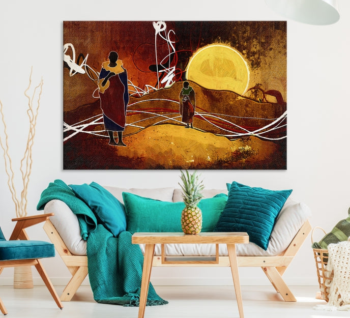 Sun and African People Wall Art Canvas Print