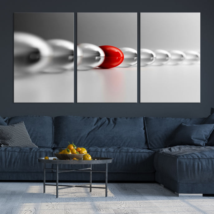 Art mural Boule rouge en boules grises Impression sur toile Art mural Noir Blanc Art différent