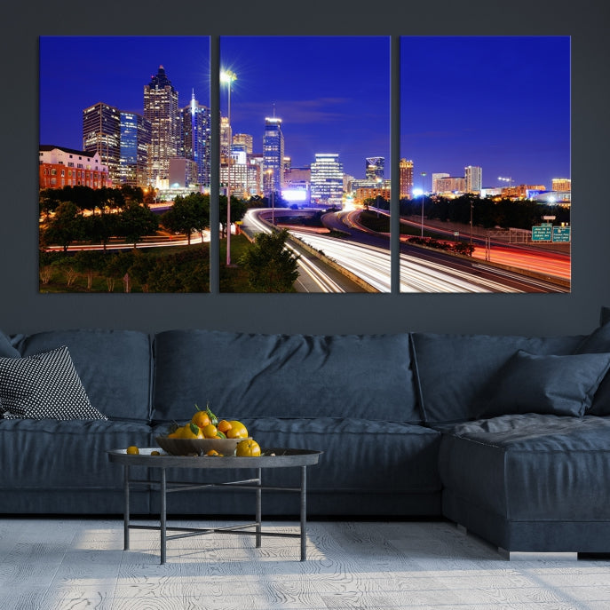 Atlanta City Lights Night Blue Skyline Impression sur toile