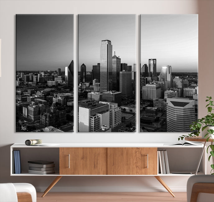 Skyline de la ciudad de Dallas Arte de pared en blanco y negro Paisaje urbano Lienzo