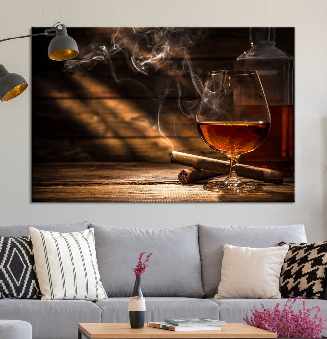 Lienzo decorativo para pared grande con whisky y cigarros