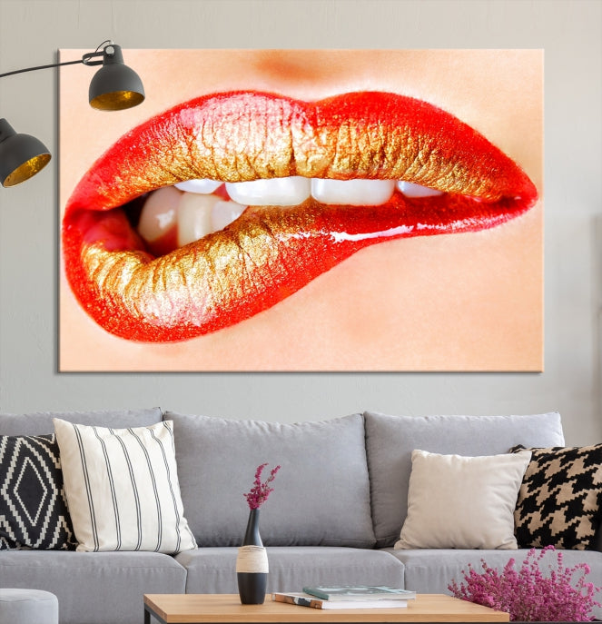 Red Lip Bite Canvas Print