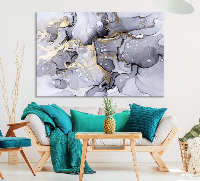 Gray Marble Fluid Effect Wall Art Abstract Canvas Wall Art Print