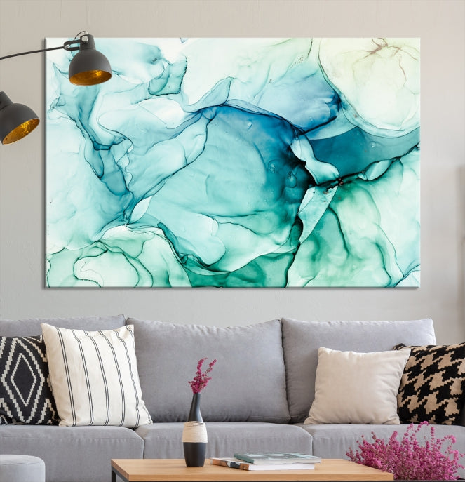 Turquoise Marble Fluid Effect Wall Art Abstract Canvas Wall Art Print