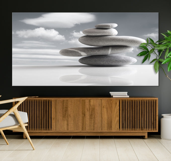 Still Life Black and White Zen Stones Wall Art Canvas Print