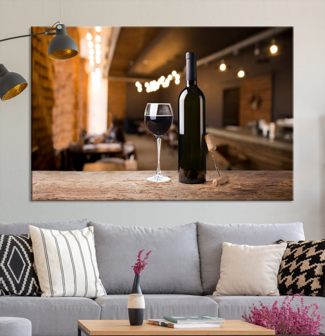 Lienzo decorativo para pared grande con vino y botella