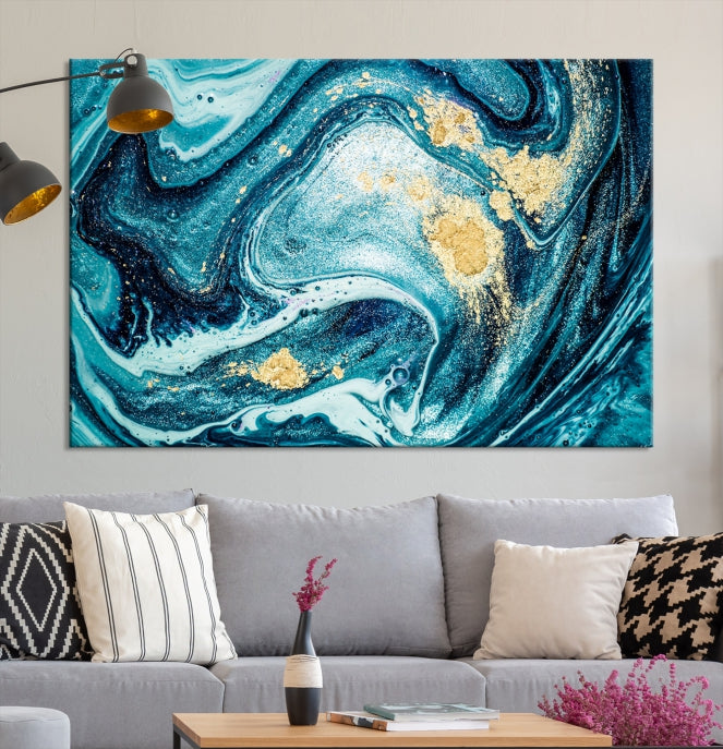 Turquoise Marble Fluid Effect Wall Art Abstract Canvas Wall Art Print