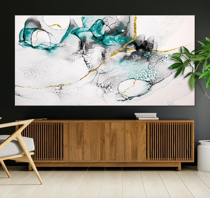 Green Marble Fluid Effect Wall Art Abstract Canvas Wall Art Print