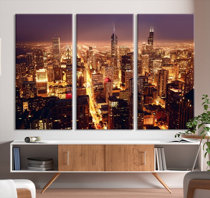 Chicago Wall Art Canvas Print Chicago City Night Canvas Print