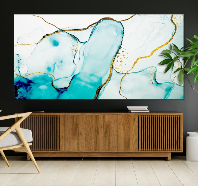 Turquoise Marble Fluid Effect Wall Art Abstract Canvas Wall Art Print