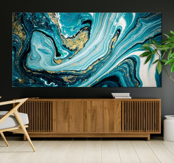 Turquoise Marble Fluid Effect Wall Art Abstract Canvas Wall Art Print