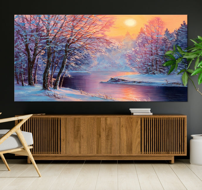 Pintura de paisaje de invierno, arte de pared grande, impresión en lienzo